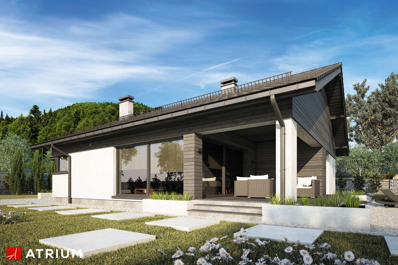 Projekty domów - Projekt domu parterowego KOS XIII - wizualizacja 1 - wersja lustrzana