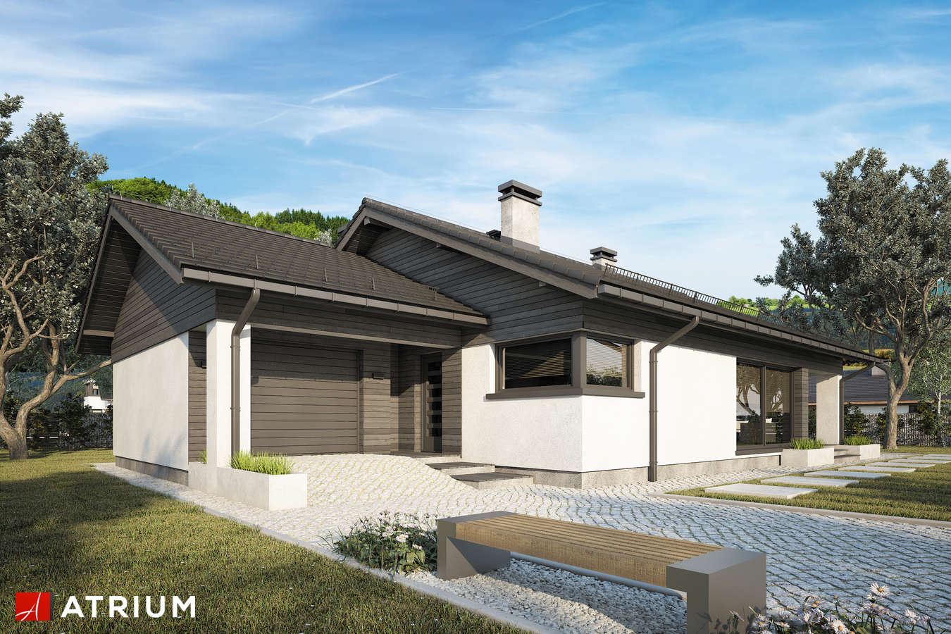 Projekty domów - Projekt domu parterowego KOS XIII - wizualizacja 2 - wersja lustrzana