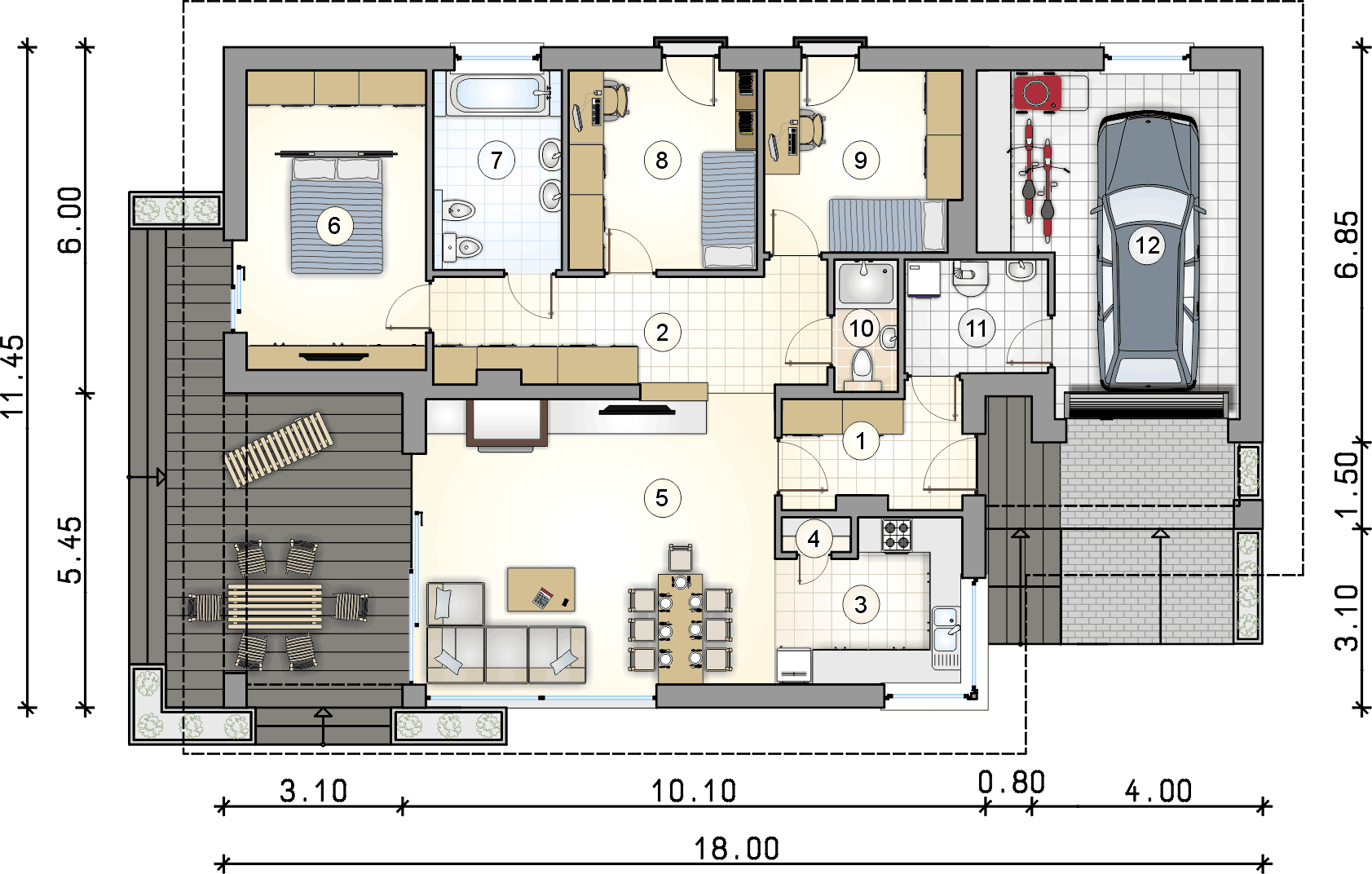 Rzut parteru - projekt Kos XIII