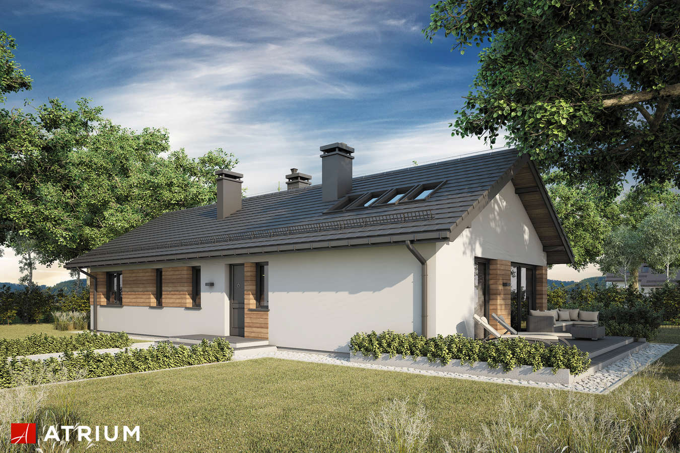 Projekty domów - Projekt domu parterowego OLIMPIA PLUS VI - wizualizacja 2 - wersja lustrzana