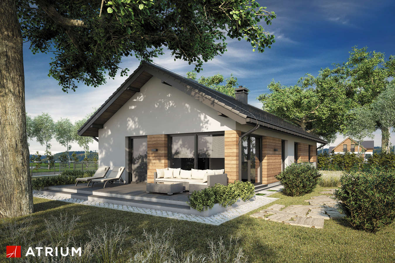 Projekty domów - Projekt domu parterowego OLIMPIA PLUS VI - wizualizacja 1 - wersja lustrzana