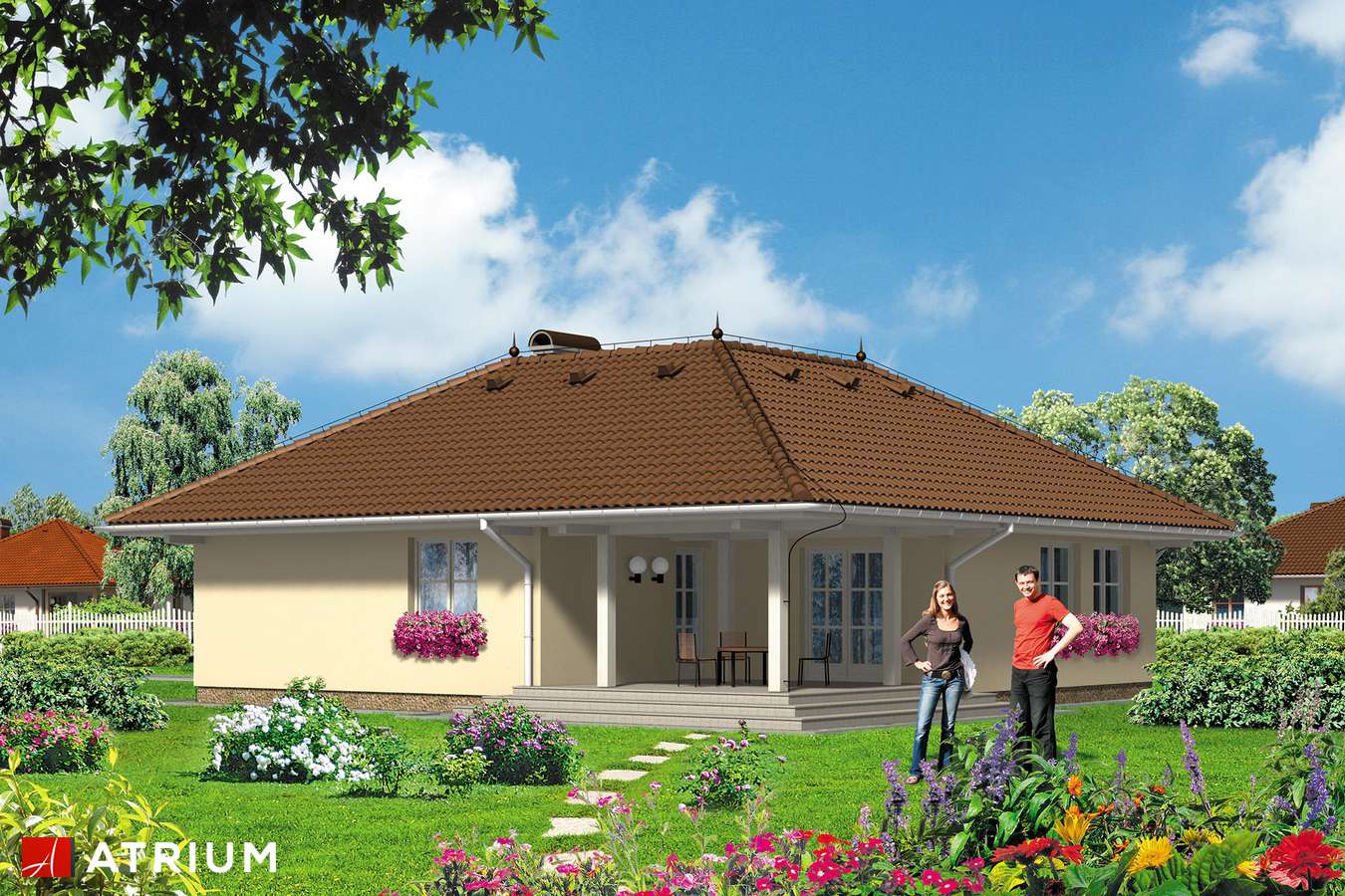 Projekty domów - Projekt domu parterowego WAżKA - wizualizacja 2 - wersja lustrzana