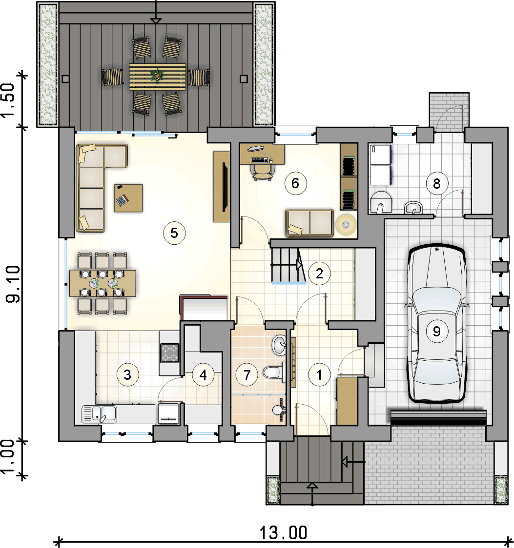 Rzut parteru - projekt Ewa V - wersja lustrzana