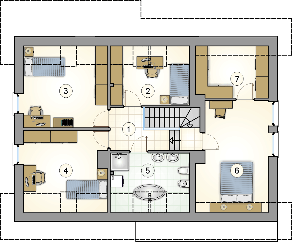 Rzut poddasza - projekt Ewa V - wersja lustrzana