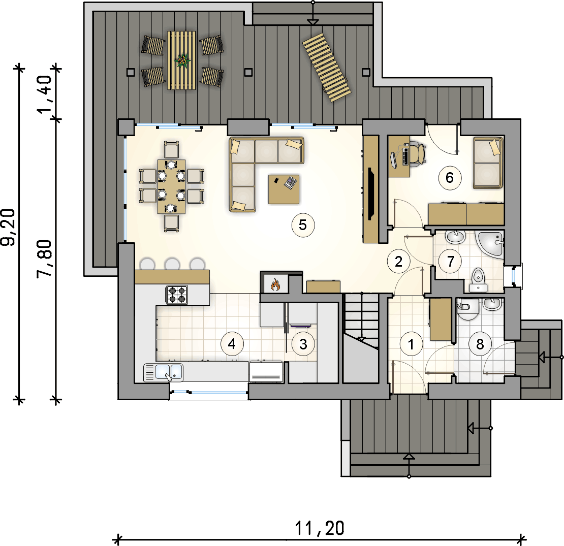 Rzut parteru - projekt Samba New - wersja lustrzana