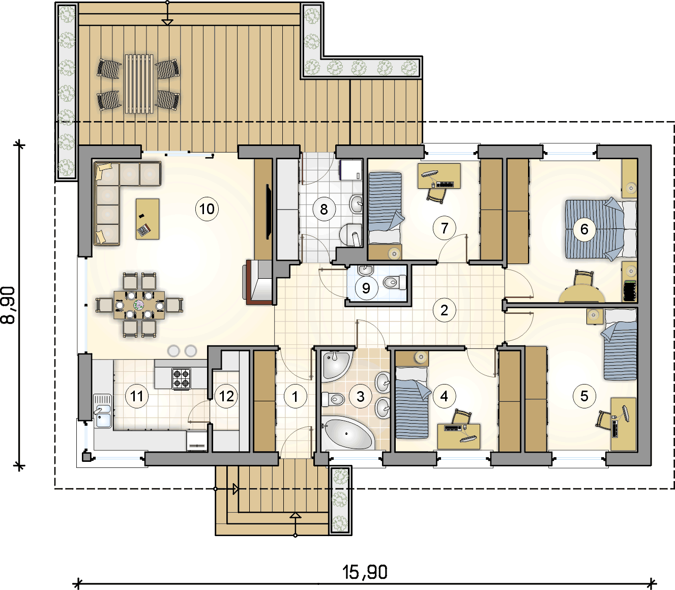 rzut parteru - projekt Aurora Maxi II BIS SZ - wersja lustrzana