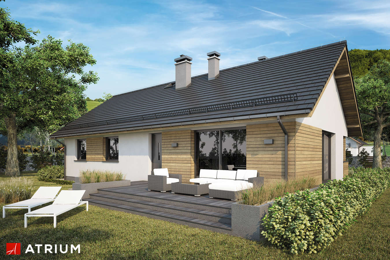 Projekty domów - Projekt domu parterowego AURORA MAXI II BIS SZ - wizualizacja 2 - wersja lustrzana