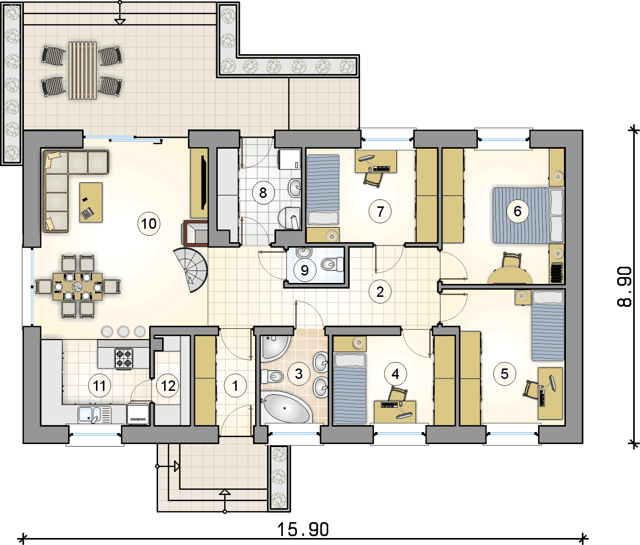 Rzut parteru - projekt Czantoria - wersja lustrzana