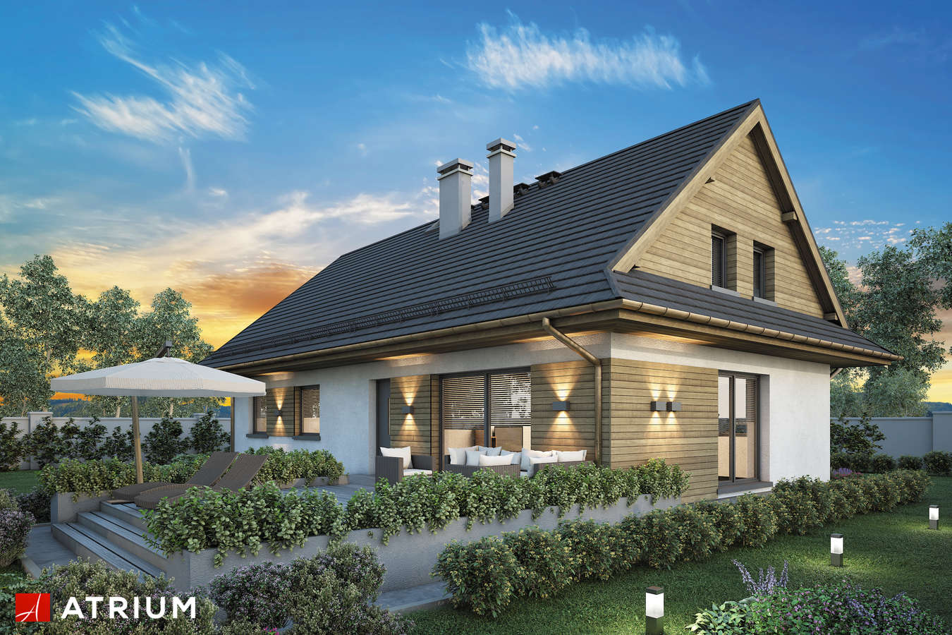 Projekty domów - Projekt domu parterowego CZANTORIA - wizualizacja 1 - wersja lustrzana