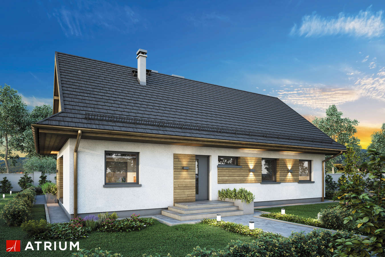 Projekty domów - Projekt domu parterowego CZANTORIA - wizualizacja 2 - wersja lustrzana