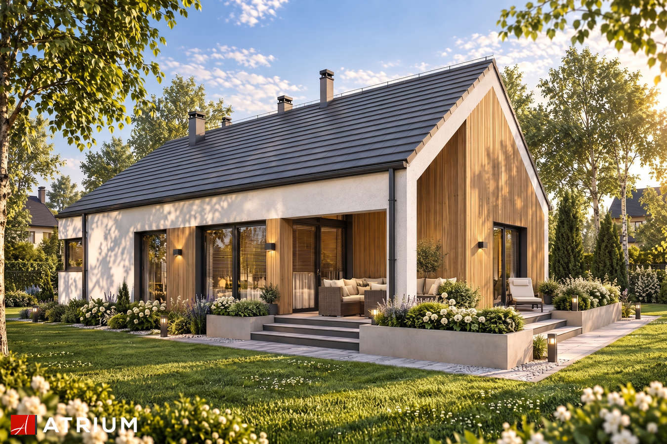 Projekty domów - Projekt domu parterowego PELIKAN SLIM XIV - wizualizacja 1 - wersja lustrzana