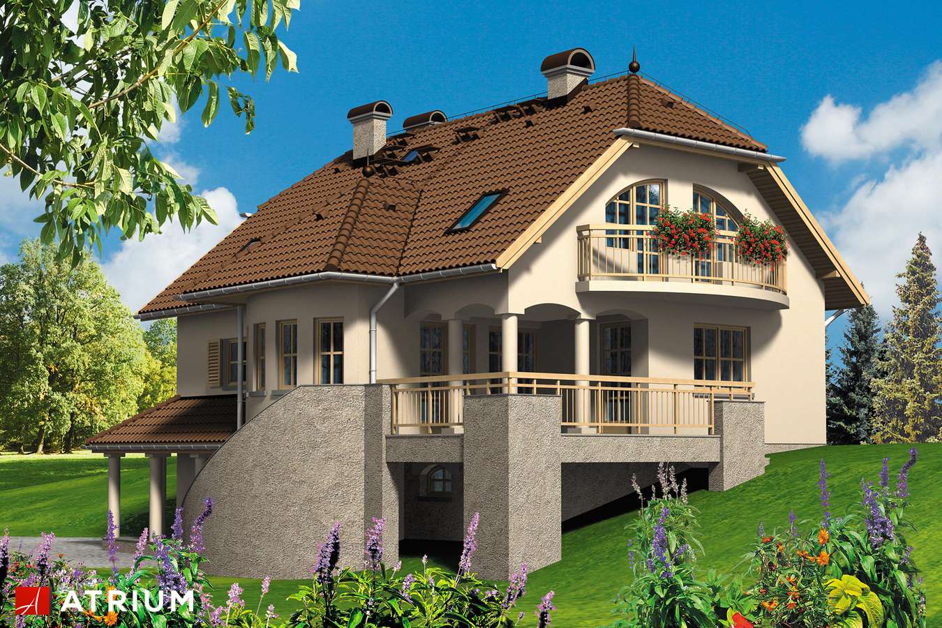 Projekty domów - Projekt domu z poddaszem MALWA - wizualizacja 1 - wersja lustrzana