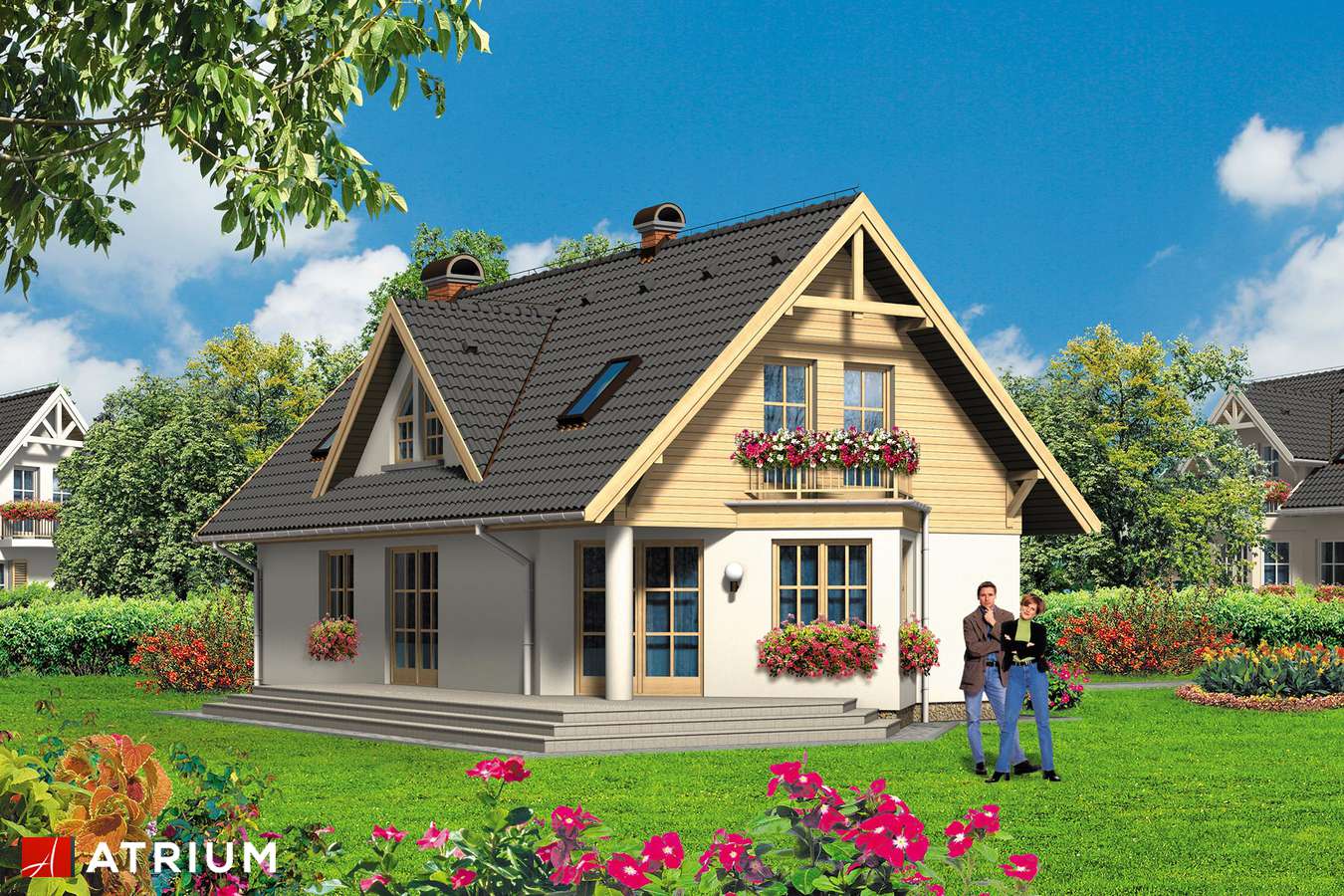Projekty domów - Projekt domu z poddaszem KORMORAN - wizualizacja 2 - wersja lustrzana