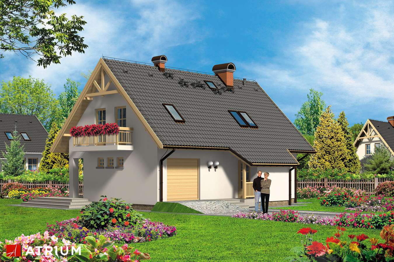 Projekty domów - Projekt domu z poddaszem KUMA - wizualizacja 1 - wersja lustrzana