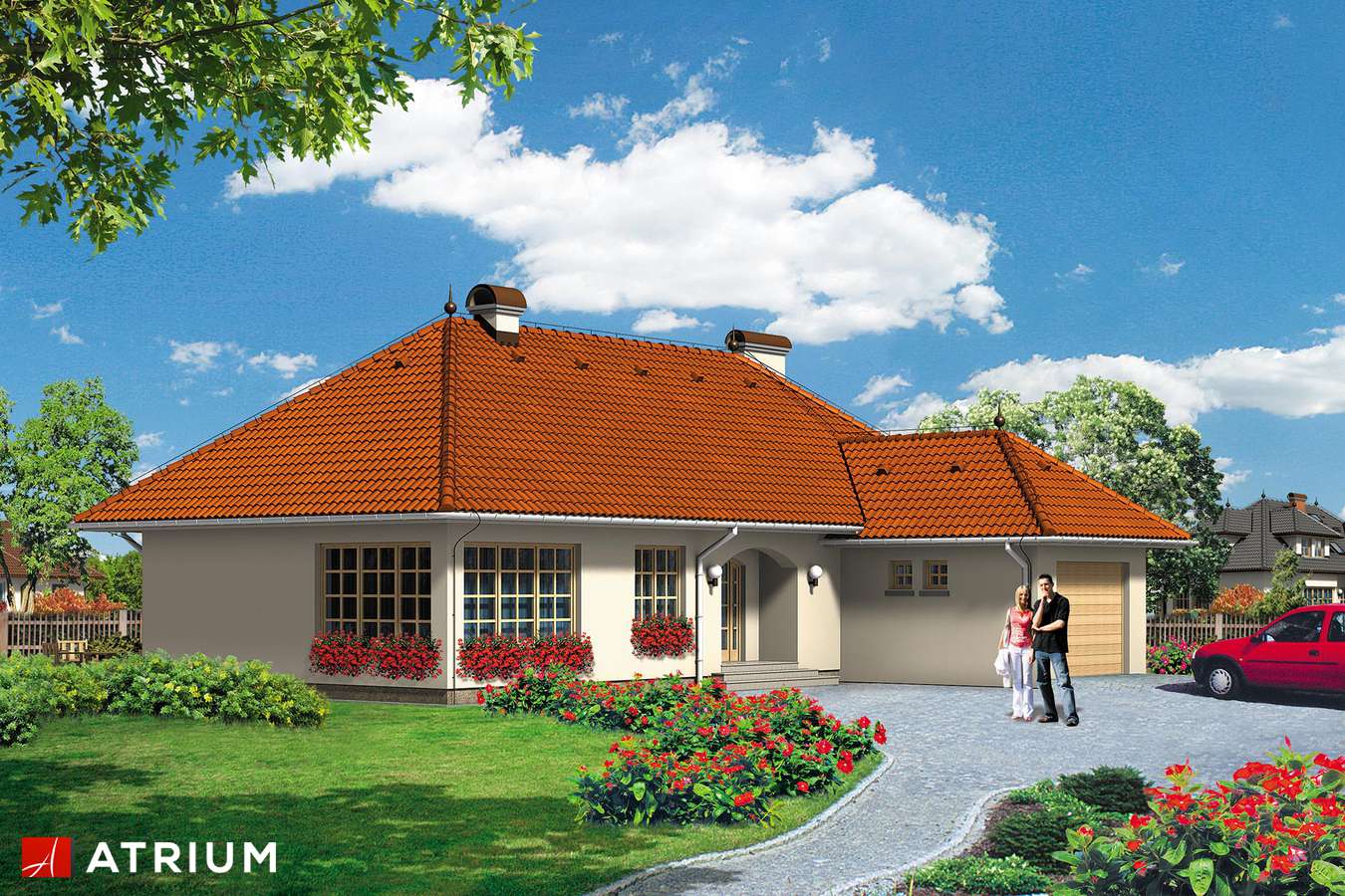 Projekty domów - Projekt domu parterowego POEMAT - wizualizacja 1 - wersja lustrzana