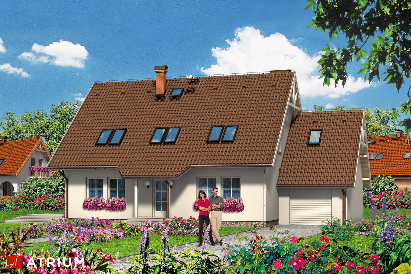 Projekty domów - Projekt domu z poddaszem CRISTINA - wizualizacja 1 - wersja lustrzana