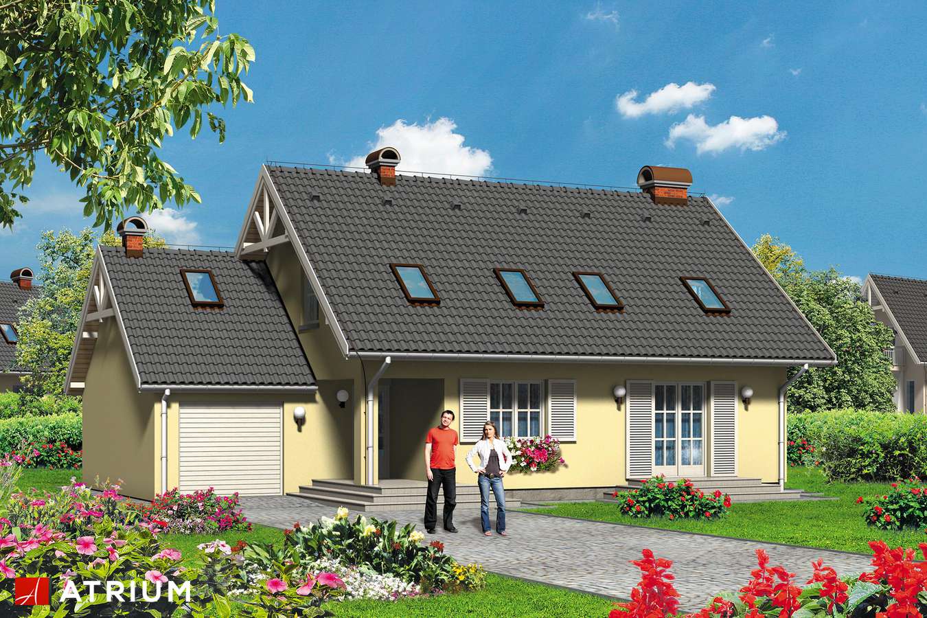 Projekty domów - Projekt domu z poddaszem WANILIA - wizualizacja 1 - wersja lustrzana