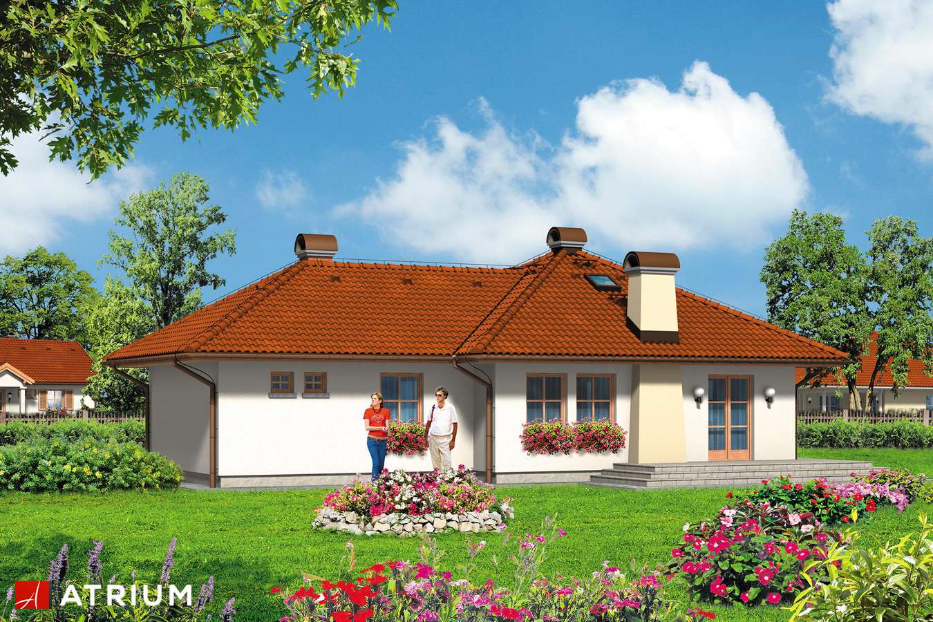 Projekty domów - Projekt domu parterowego DWOREK ADAMA - wizualizacja 2 - wersja lustrzana