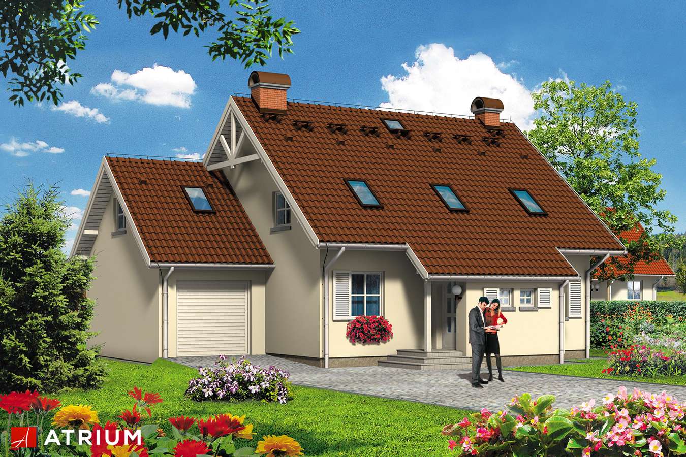 Projekty domów - Projekt domu z poddaszem PODKOWA - wizualizacja 1 - wersja lustrzana
