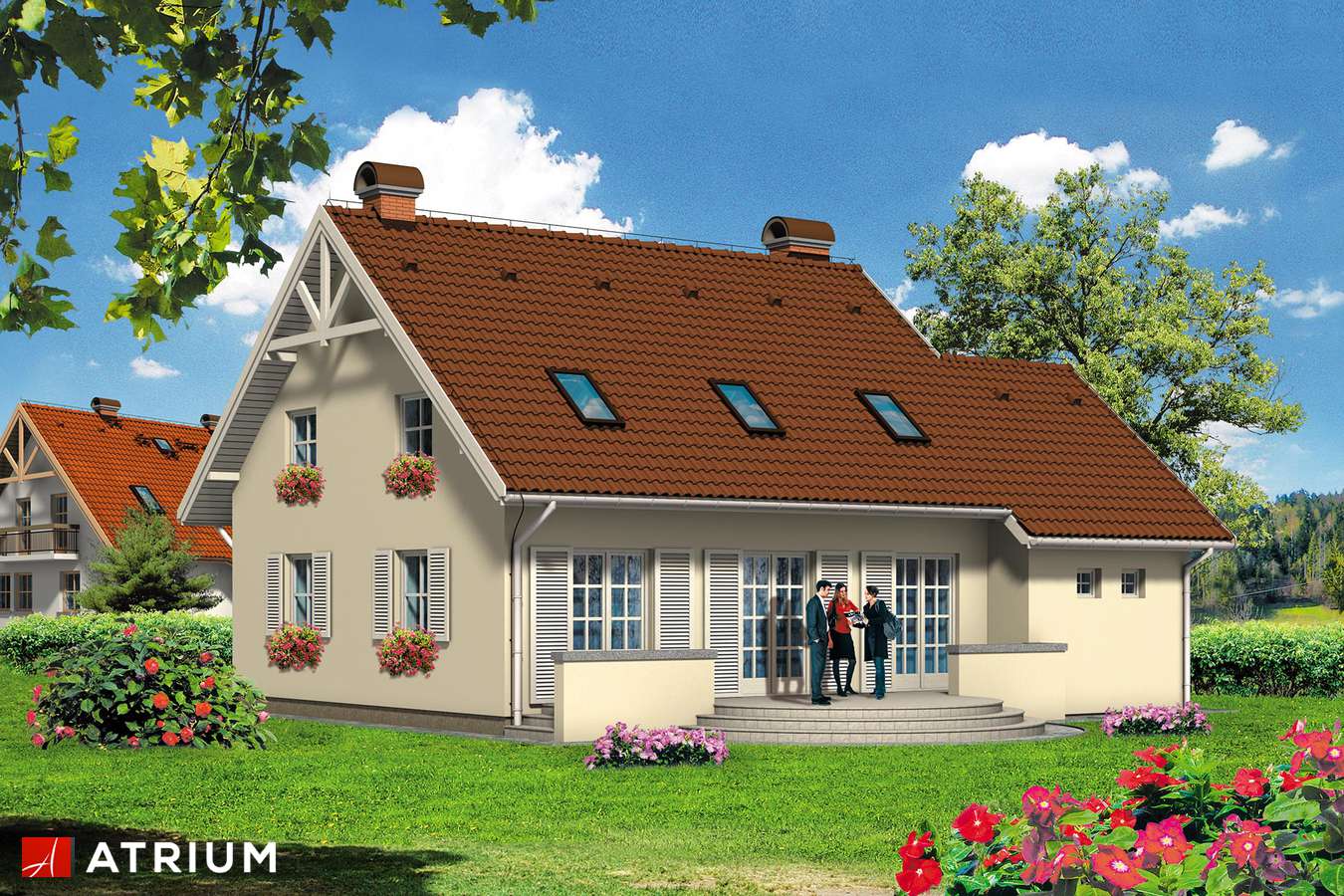 Projekty domów - Projekt domu z poddaszem PODKOWA - wizualizacja 2 - wersja lustrzana