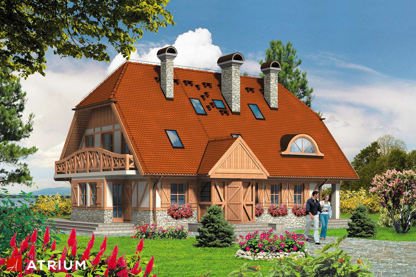 Projekty domów - Projekt domu z poddaszem DWA MICHAłY - wizualizacja 1 - wersja lustrzana