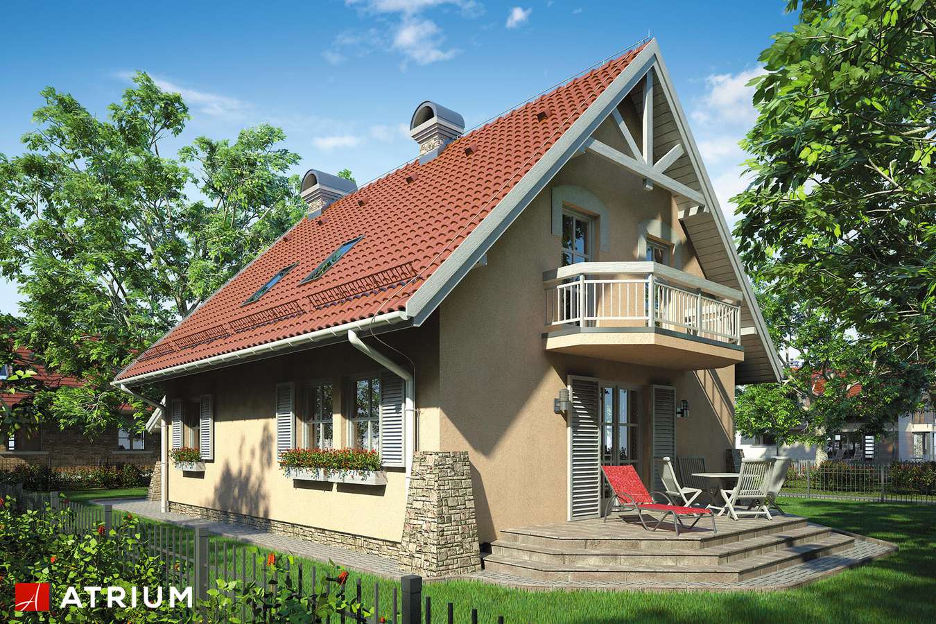 Projekty domów - Projekt domu z poddaszem FIOłKOWA CHATA - wizualizacja 2 - wersja lustrzana