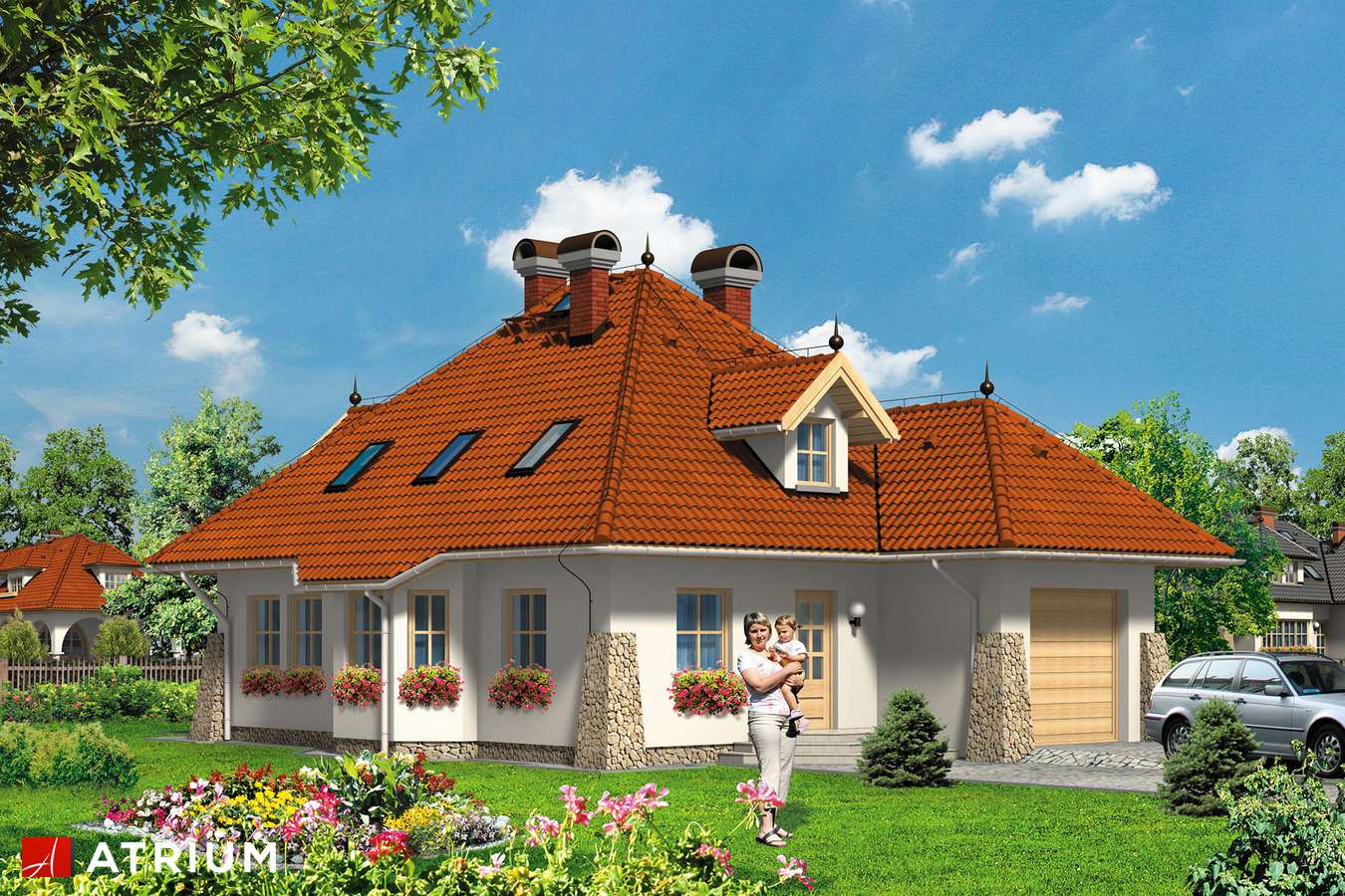 Projekty domów - Projekt domu z poddaszem WILLA PROWANSJA - wizualizacja 1 - wersja lustrzana