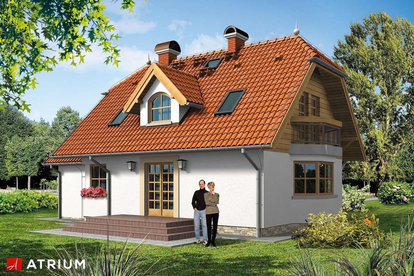 Projekty domów - Projekt domu z poddaszem CHATKA PUCHATKA - wizualizacja 2 - wersja lustrzana