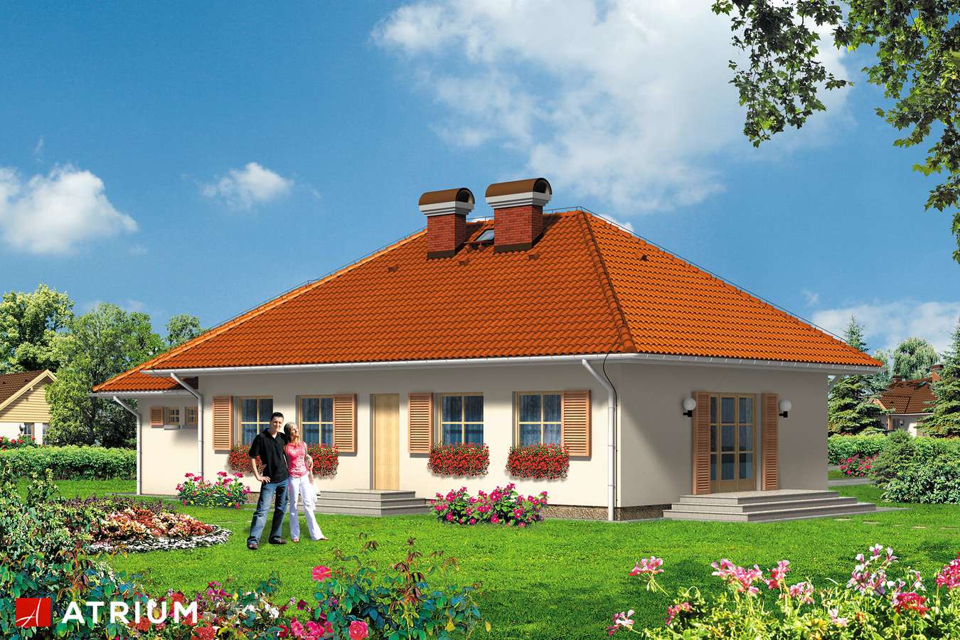 Projekty domów - Projekt domu parterowego BUKOWY DWOREK - wizualizacja 2 - wersja lustrzana