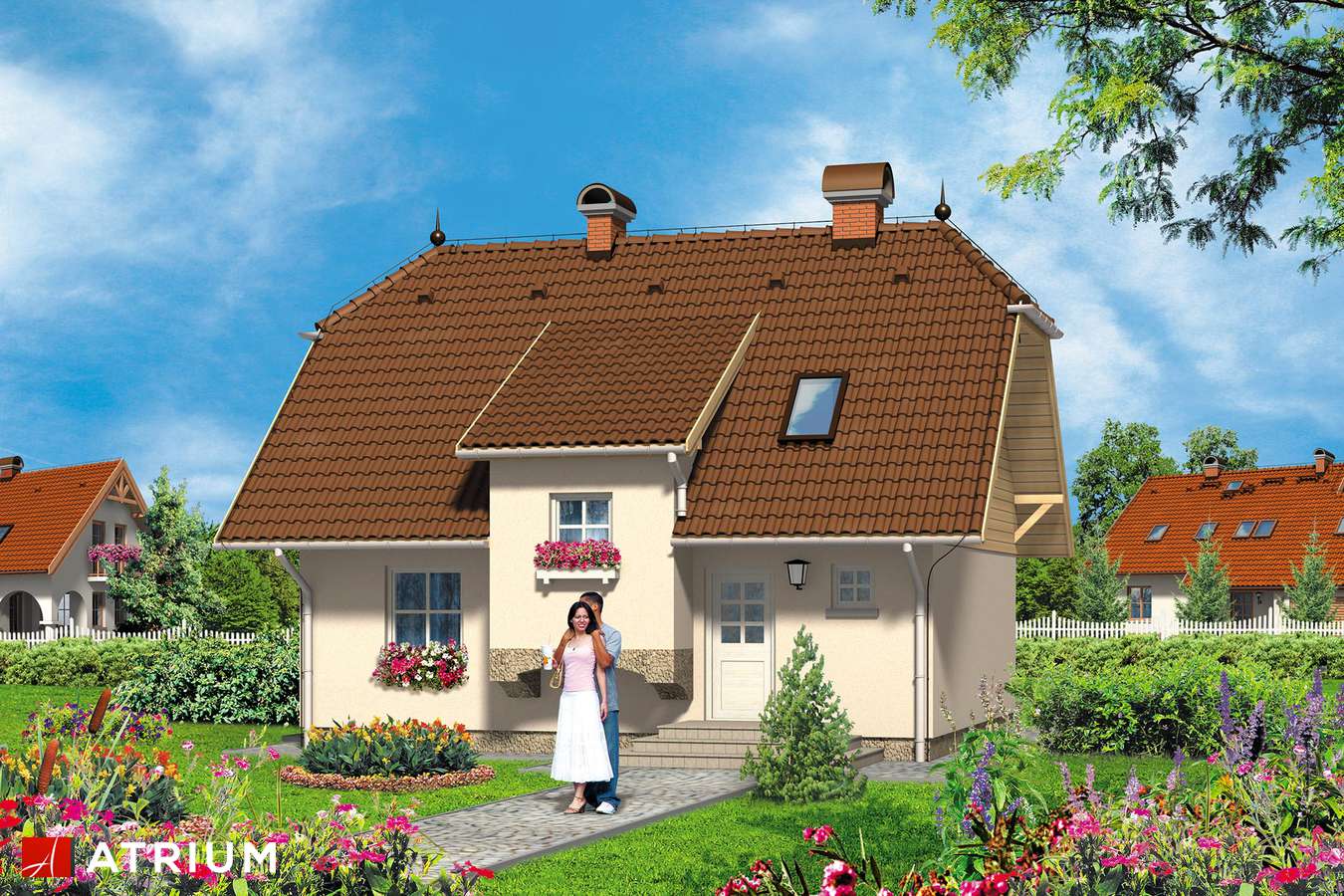 Projekty domów - Projekt domu z poddaszem PUCHATEK - wizualizacja 1 - wersja lustrzana