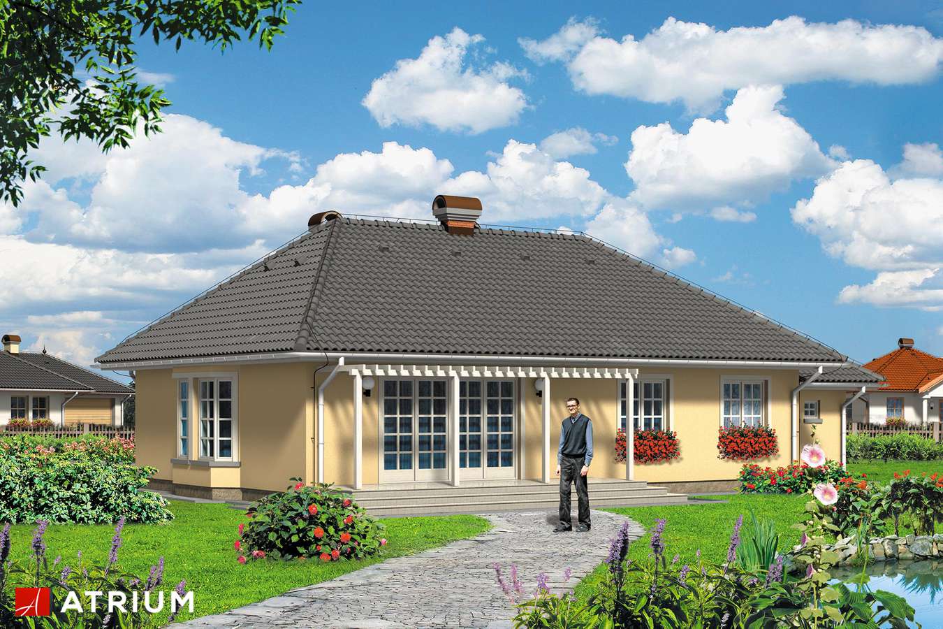 Projekty domów - Projekt domu parterowego ARKA PLUS - wizualizacja 2 - wersja lustrzana