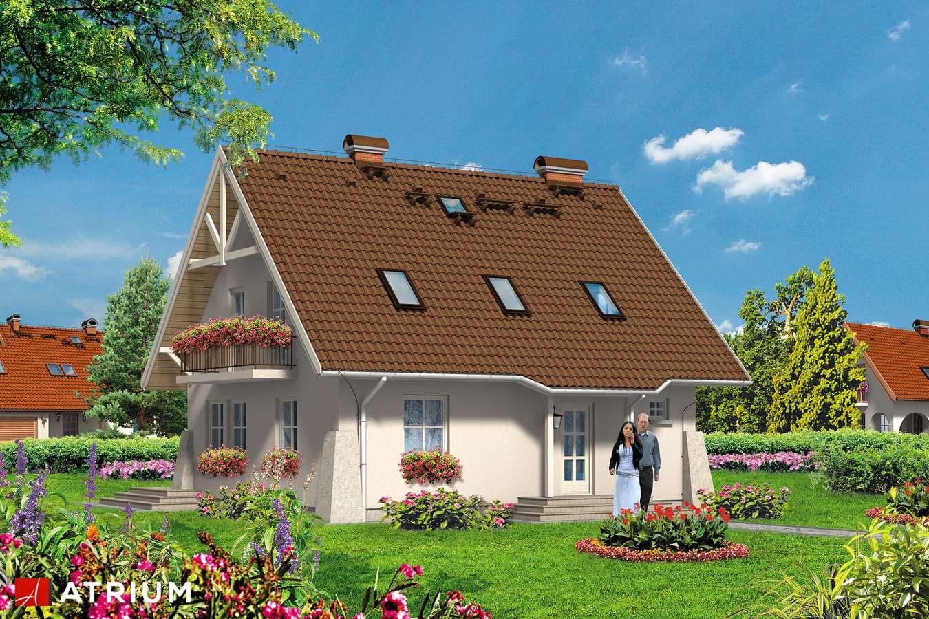 Projekty domów - Projekt domu z poddaszem UROCZY - wizualizacja 1 - wersja lustrzana