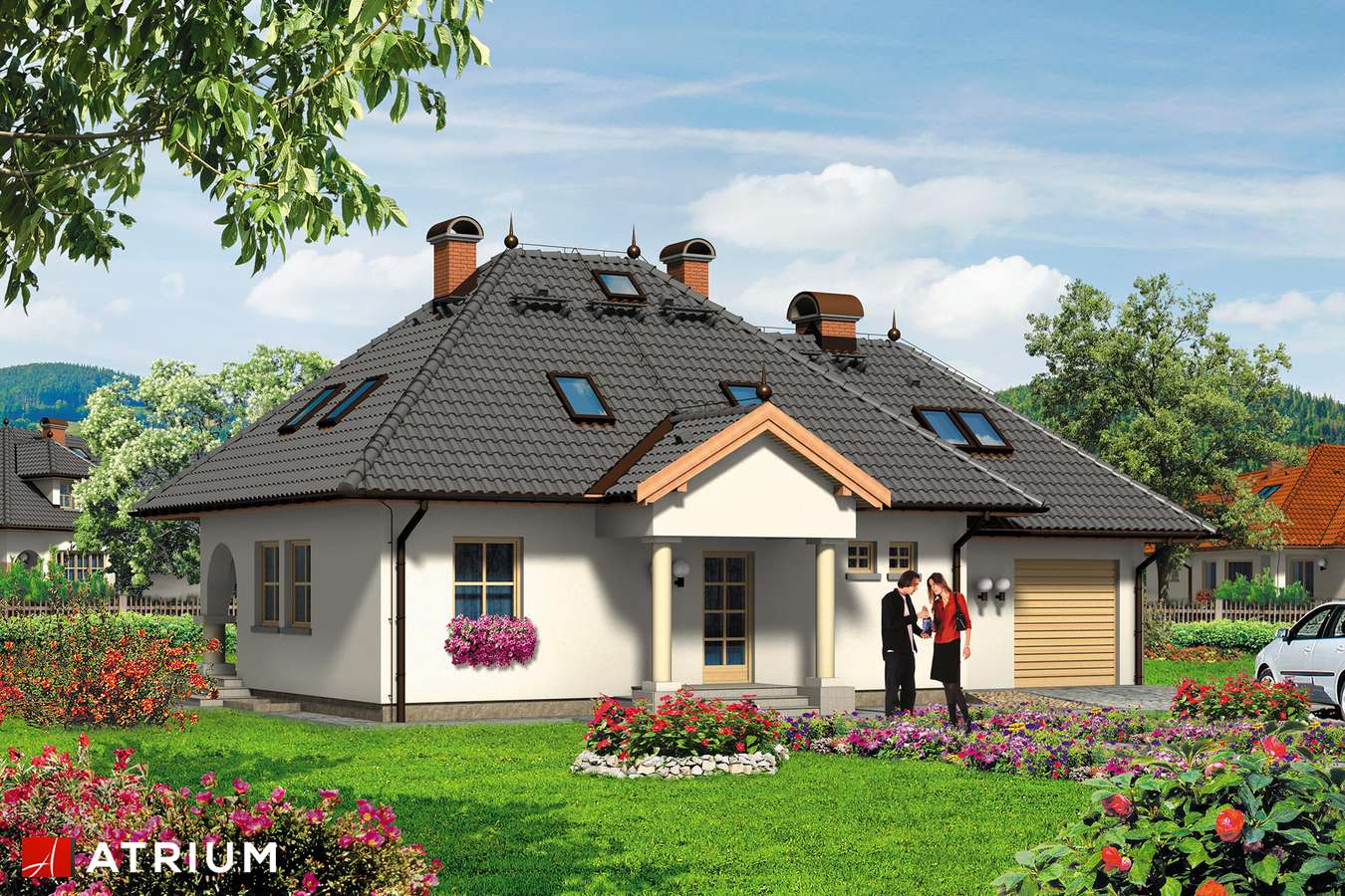 Projekty domów - Projekt domu z poddaszem RUSAłKA - wizualizacja 1 - wersja lustrzana