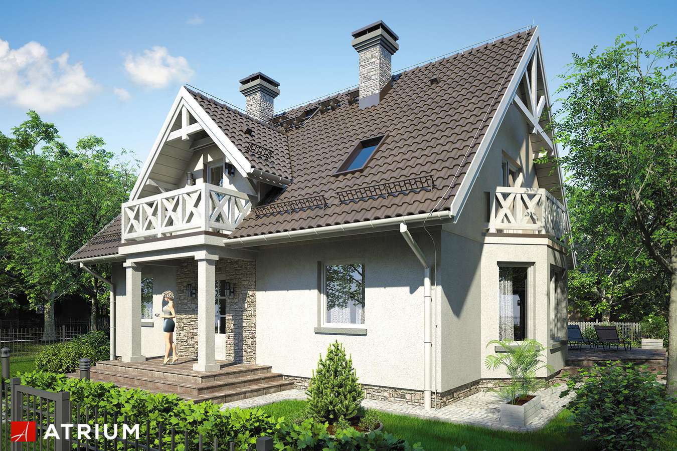 Projekty domów - Projekt domu z poddaszem FIOłEK - wizualizacja 1 - wersja lustrzana