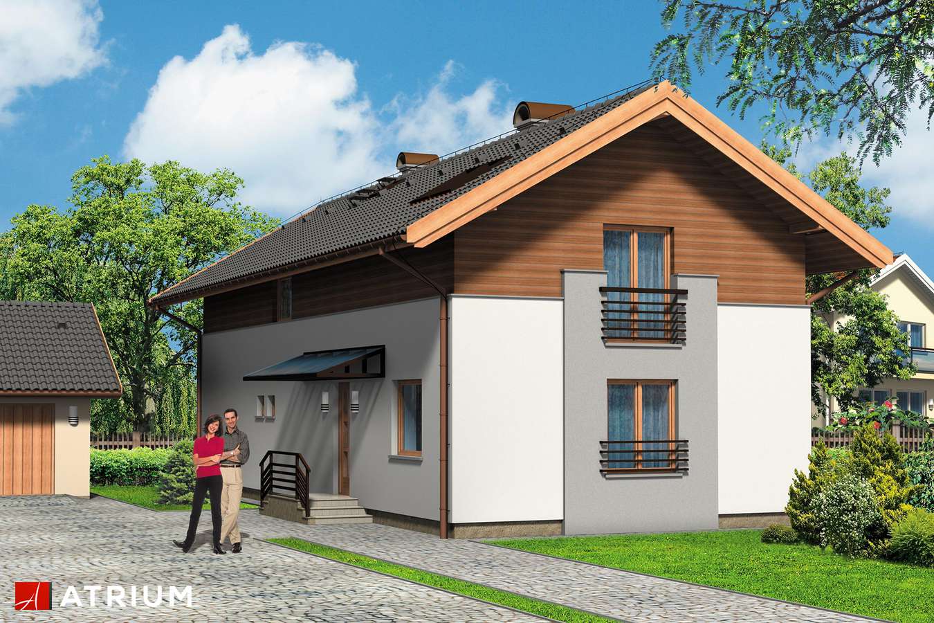 Projekty domów - Projekt domu z poddaszem ZAKąTEK SZCZęśCIA - wizualizacja 1 - wersja lustrzana