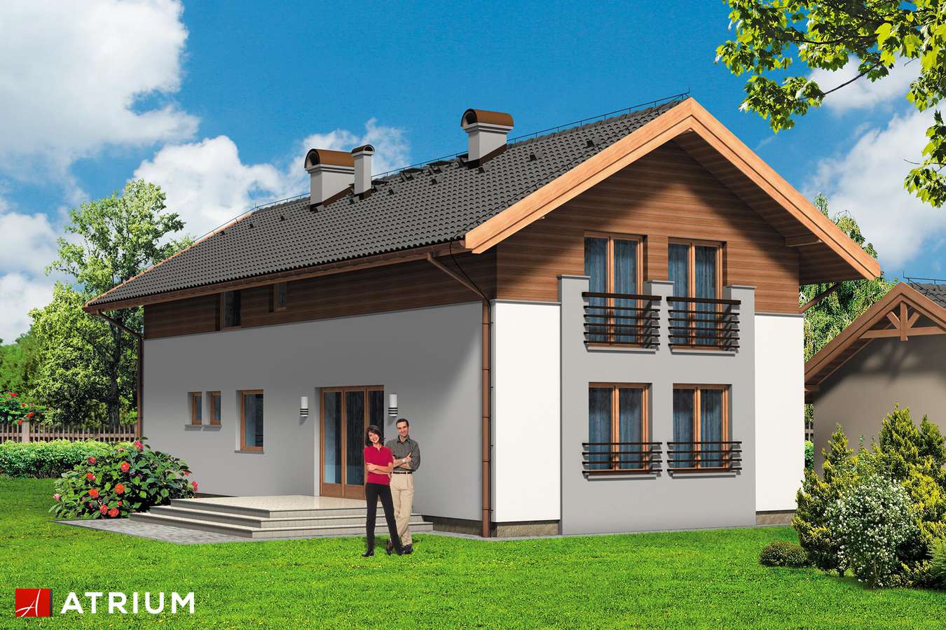 Projekty domów - Projekt domu z poddaszem ZAKąTEK SZCZęśCIA - wizualizacja 2 - wersja lustrzana