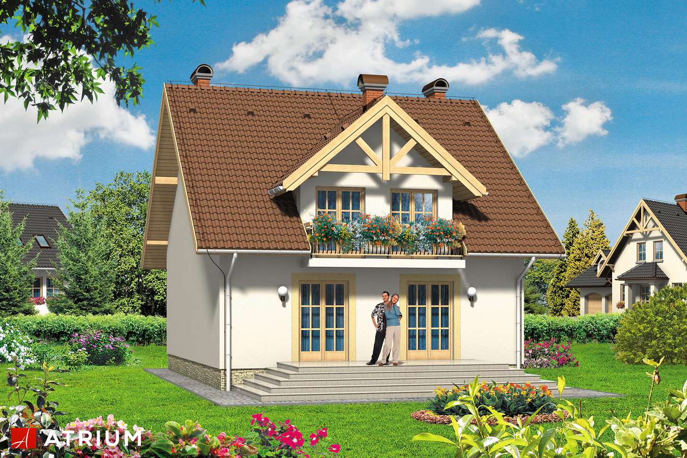 Projekty domów - Projekt domu z poddaszem KANON III - wizualizacja 2 - wersja lustrzana