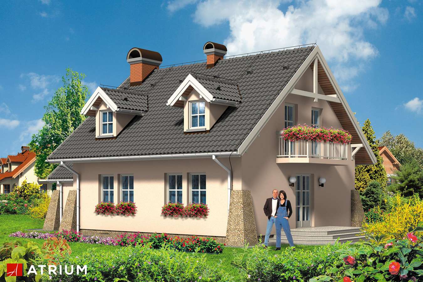 Projekty domów - Projekt domu z poddaszem VICTORIA IV - wizualizacja 2 - wersja lustrzana