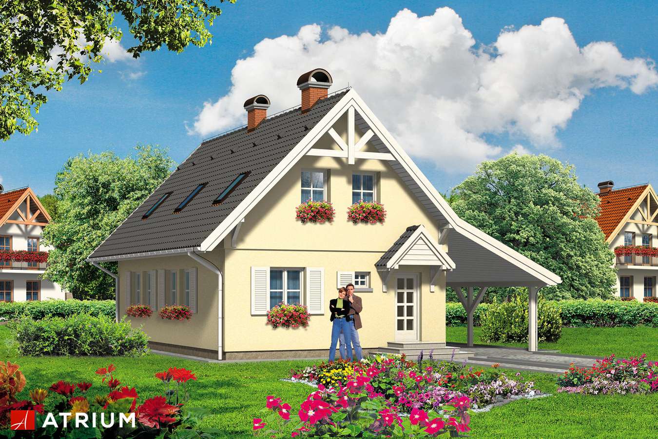 Projekty domów - Projekt domu z poddaszem TURAWA - wizualizacja 1 - wersja lustrzana
