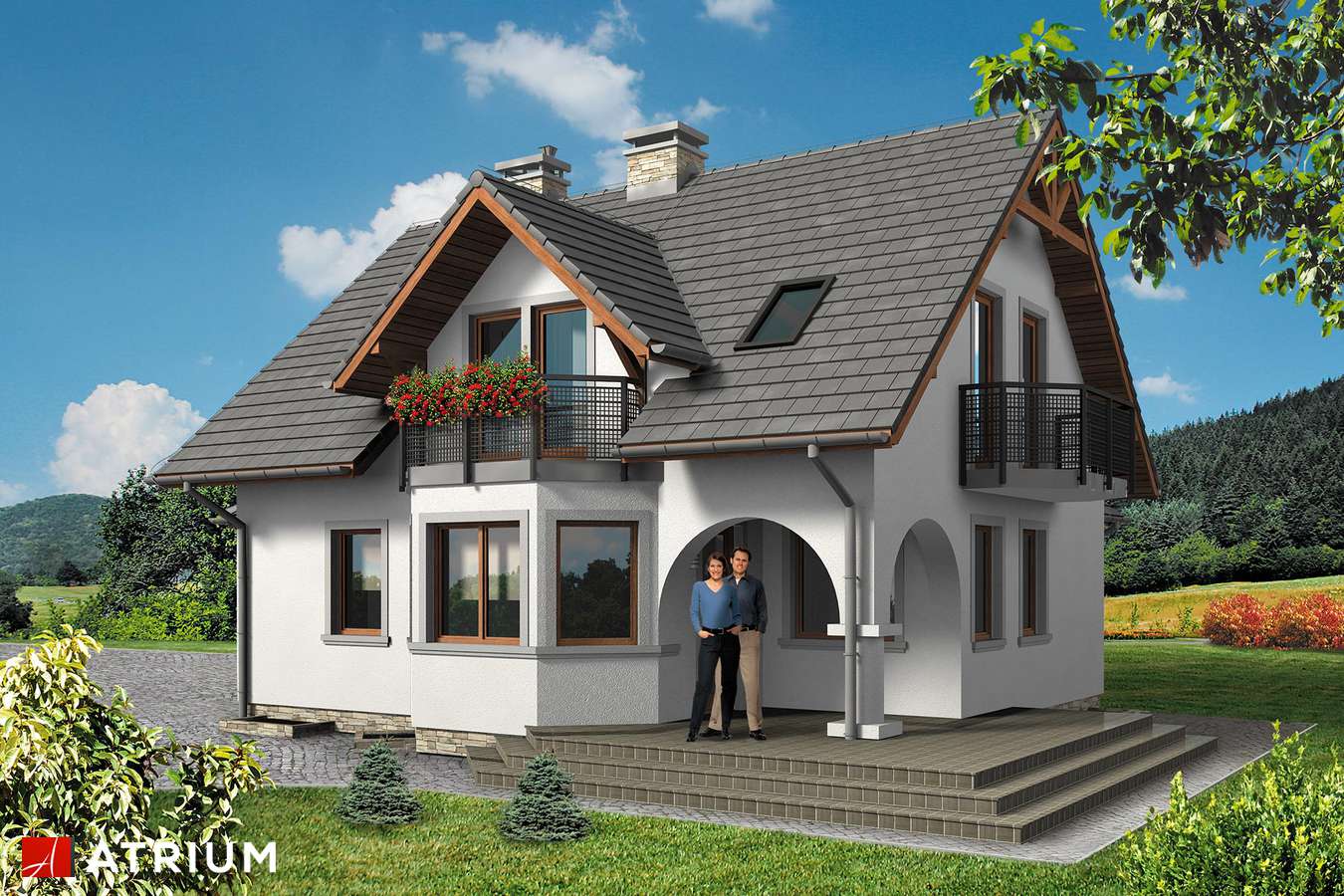 Projekty domów - Projekt domu z poddaszem PERłA BIS - wizualizacja 1 - wersja lustrzana