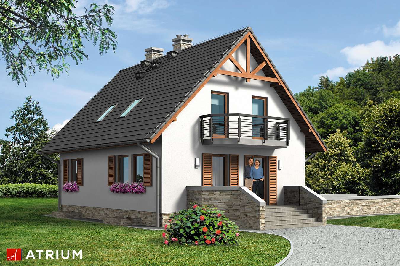 Projekty domów - Projekt domu z poddaszem RUMIANKOWA CHATA BIS - wizualizacja 2 - wersja lustrzana