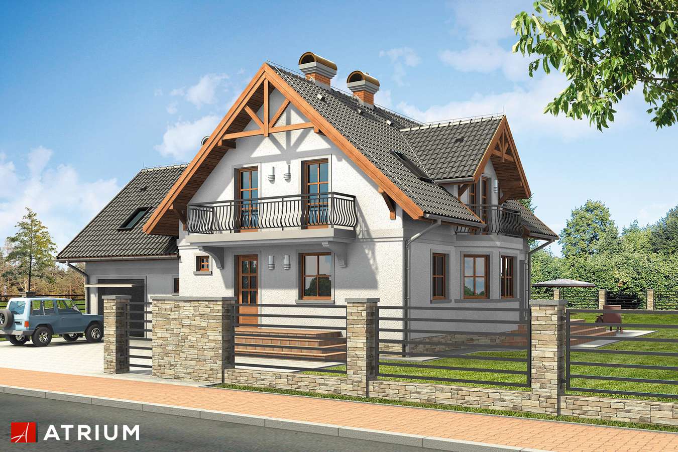 Projekty domów - Projekt domu z poddaszem KORALIK II - wizualizacja 1 - wersja lustrzana