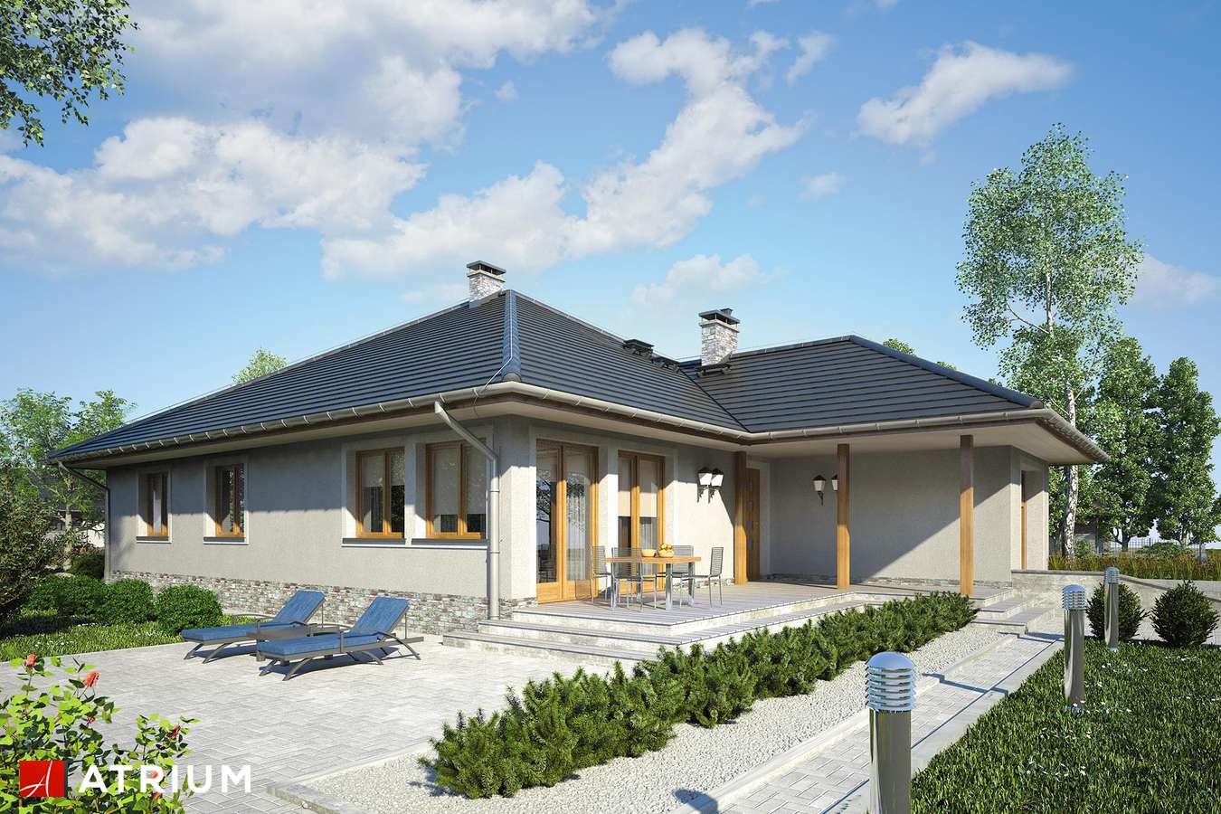 Projekty domów - Projekt domu parterowego ALABAMA - wizualizacja 2 - wersja lustrzana