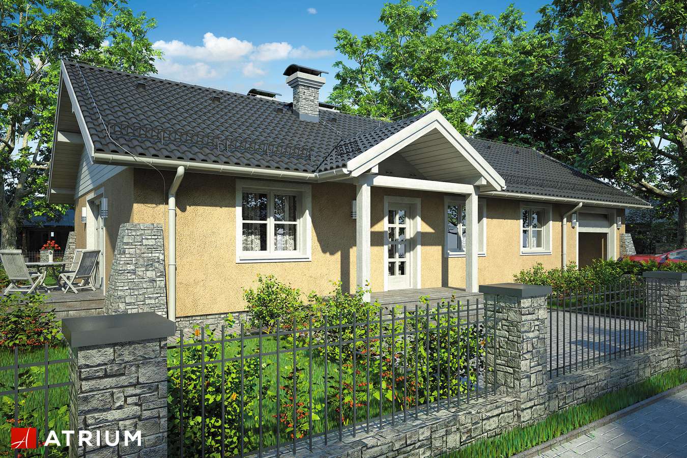 Projekty domów - Projekt domu parterowego BRZASK - wizualizacja 1 - wersja lustrzana