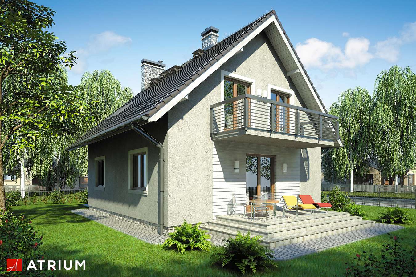 Projekty domów - Projekt domu z poddaszem OMEGA BIS - wizualizacja 2 - wersja lustrzana