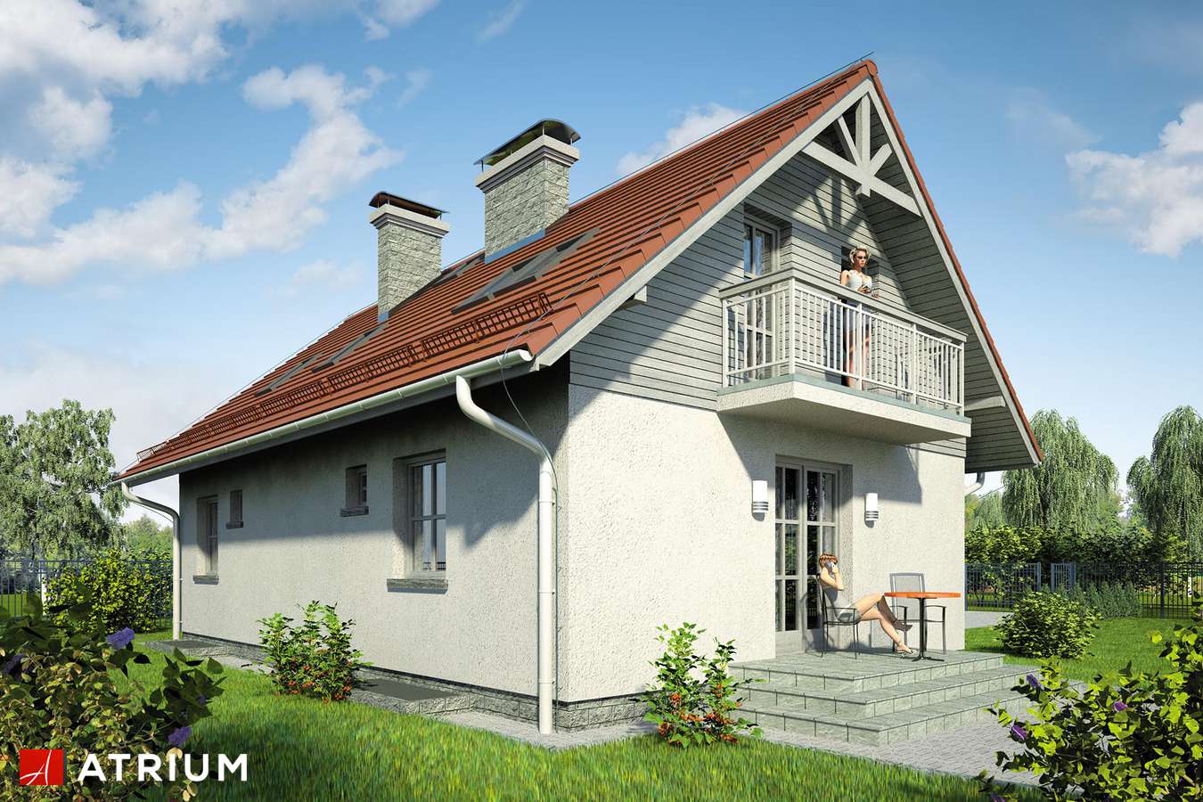 Projekty domów - Projekt domu z poddaszem JUTRZENKA II - wizualizacja 2 - wersja lustrzana