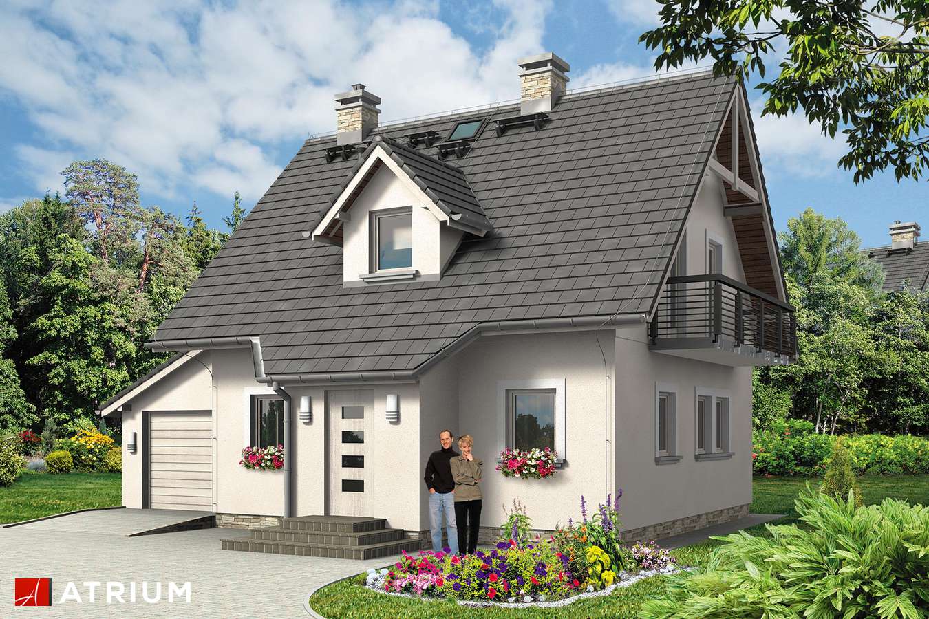 Projekty domów - Projekt domu z poddaszem GWIAZDKA BIS - wizualizacja 1 - wersja lustrzana