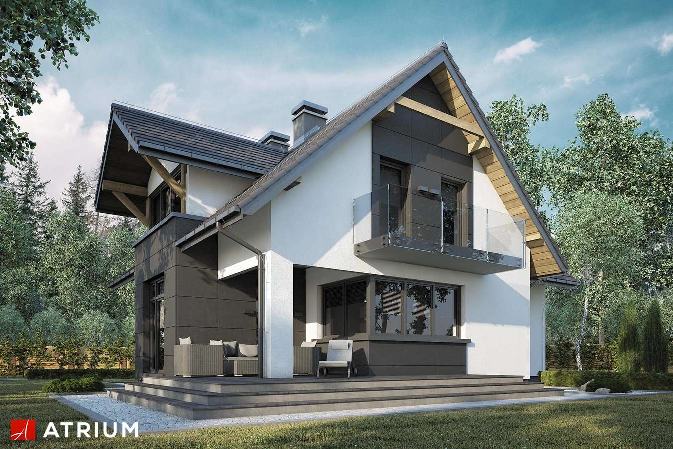 Projekty domów - Projekt domu z poddaszem FORTUNA - wizualizacja 2 - wersja lustrzana