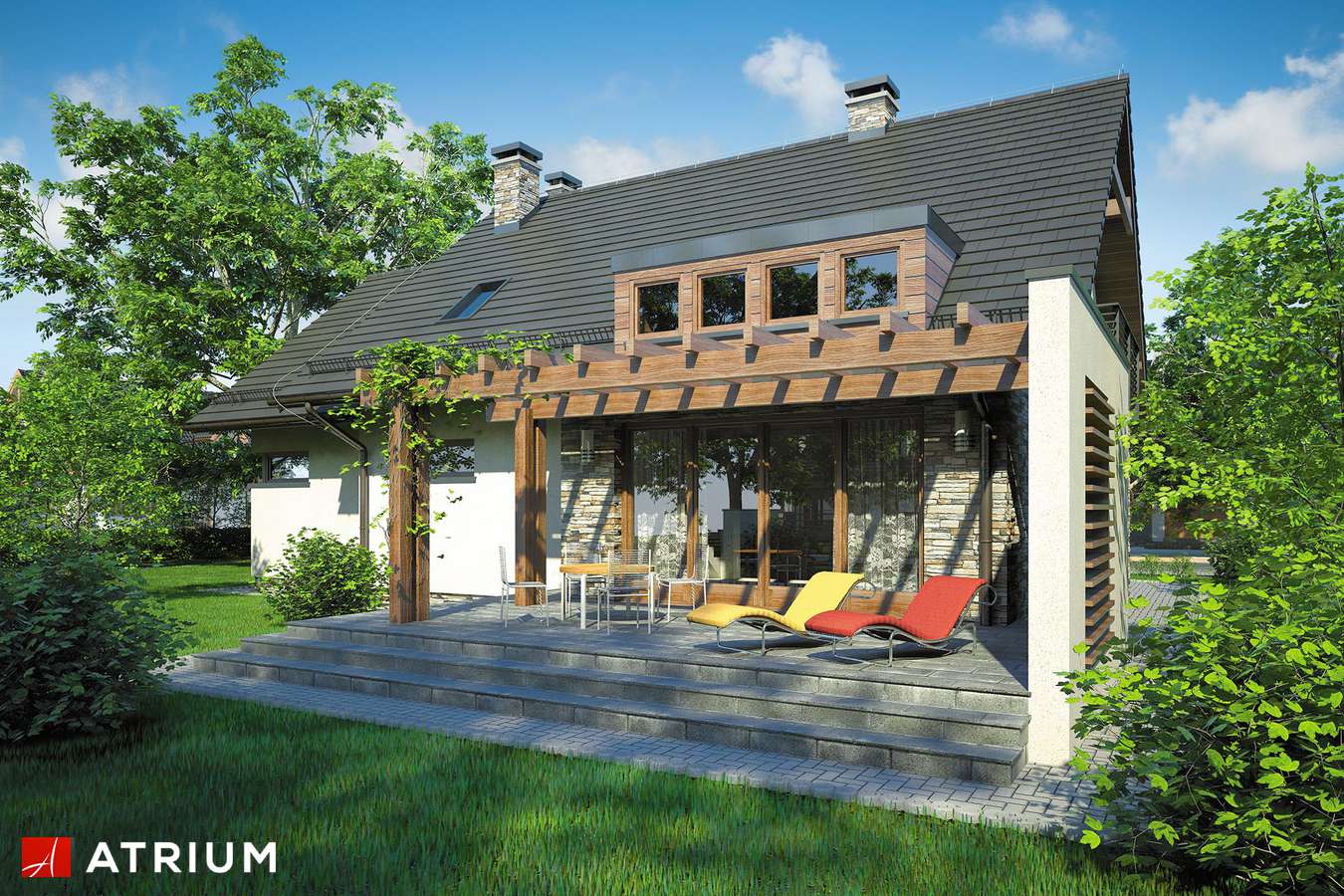 Projekty domów - Projekt domu z poddaszem ASTON - wizualizacja 2 - wersja lustrzana