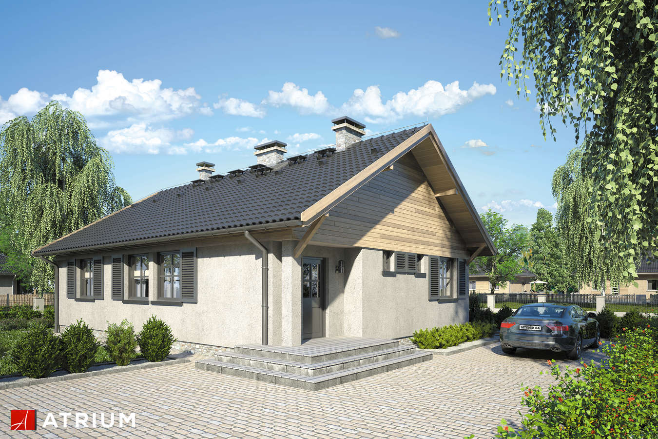 Projekty domów - Projekt domu parterowego AMETYST - wizualizacja 1 - wersja lustrzana